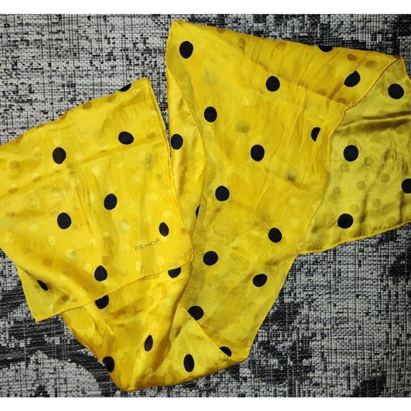 Vintage Echo Yellow and Black Polka Dot 100% Silk Hand Turned Hem Neck Scarf Mad - Picture 2 of 5
